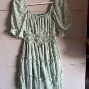 Trixxi Light Green Floral Long Sleeve Dress